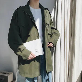 

Casual Trench Coat Men Korean Style Loose Long Windbreaker Menino Male Retro Trench Coat Zipper Windproof Overcoat A5563