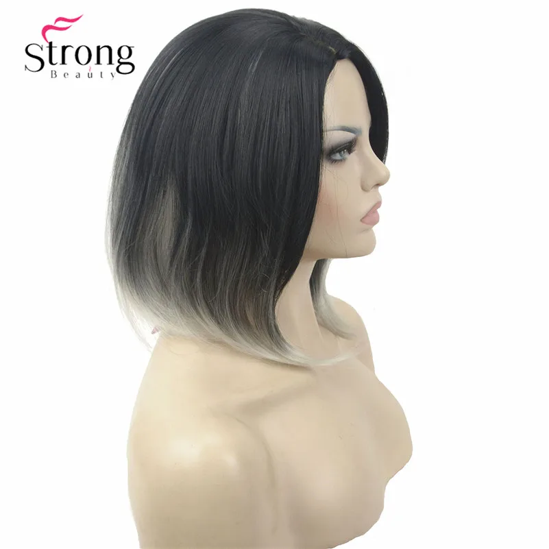 H-WG1131 1BT60 y Grey Ombre Bob,Part, No Bangs Full Synthetic Wig(4)