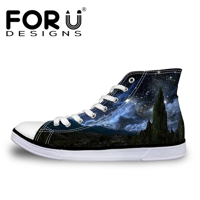 FORUDESIGNS/Женская обувь с высоким берцем, с рисунком Галактики, обувь из вулканизации, с объемным рисунком звезды, на шнуровке, парусиновая обувь для отдыха, женская обувь