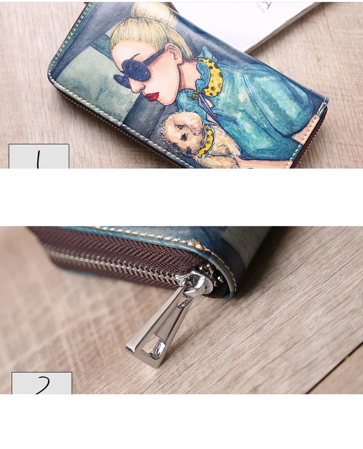 Lasen bag 2017 New lady long leather Chinese style pretty girls animal painting wallet creative painting personalized handbag (12)