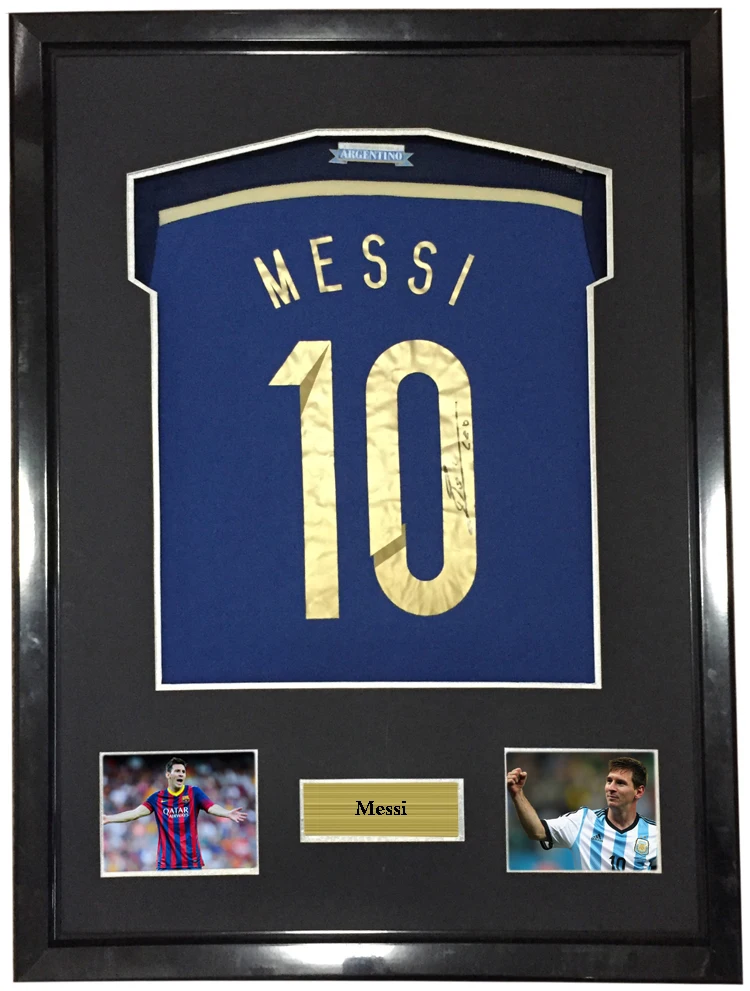 

Messi signed autographed soccer shirt jersey come with Sa coa framed Barcelona