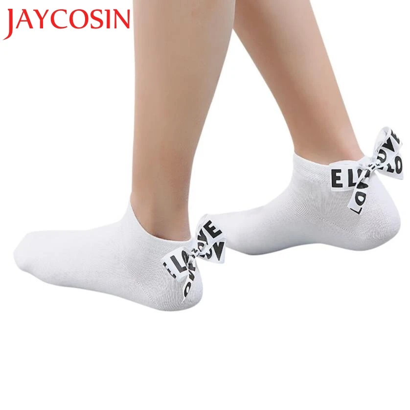 Женские хлопковые носки JAYCOSIN короткие до щиколотки с бантом и надписью Love