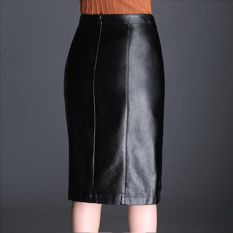 Юбка из искусственной кожи, осенне-зимняя новинка, Женская длинная юбка из искусственной кожи с высокой талией, большая юбка, 6105