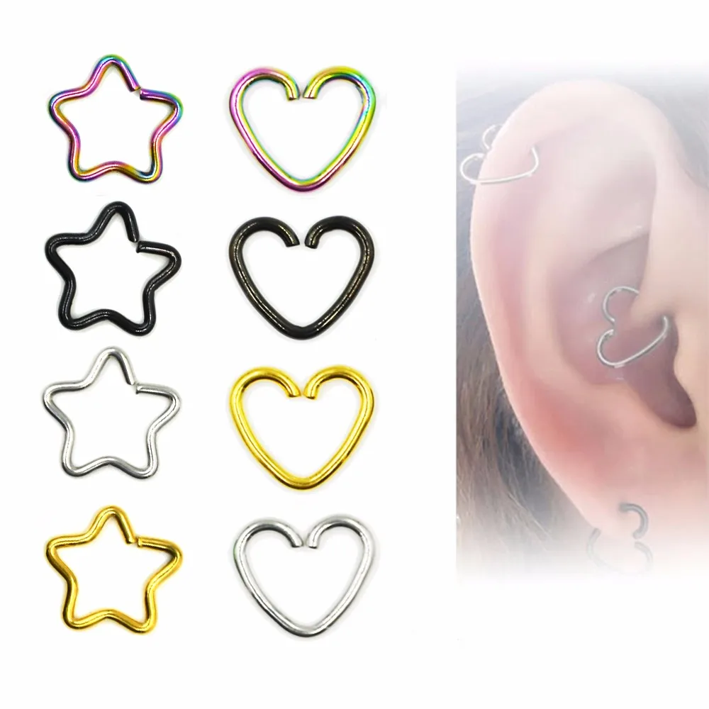 2pc Daith Heart Ring Star Shape Tragus Cartilage Orbital Ear Helix Fake  Tragus Piercings Hoop Ear Studs Lip Nose Rings Jewelry|fake tragus|fake  tragus piercingtragus piercing - AliExpress