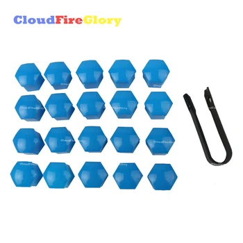 

CloudFireGlory Tire Protector 19mm Blue Plastic+Remover Tool 20x Car Styling Wheel Nut Protection Auto Hub Screw Bolt Head Cove