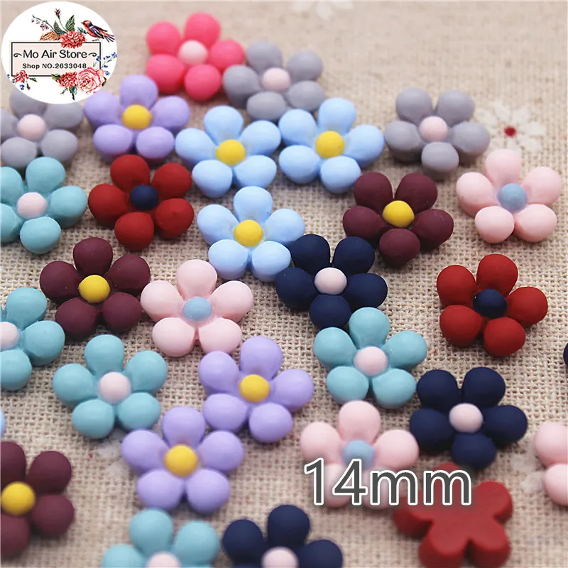 

50pcs 14mm mix Color flower resin flatback cabochon DIY jewelry/phone decoration No Hole