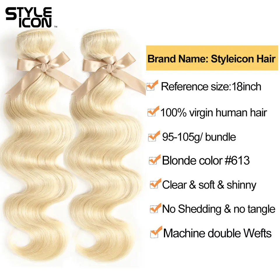 Styleicon Hair Blond 613 Body Wave Human Hair Weaving Brazilian 3 Bundles a Lot 10inch to 26inch Blond Hair Weft for Sewing