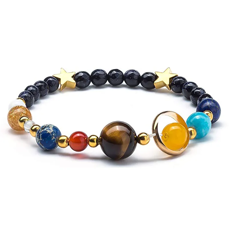 

Universe Galaxy the Eight Planets Solar System Guardian Star Natural Stone Beads Bracelet Bangle for Women Men Drop Shipping