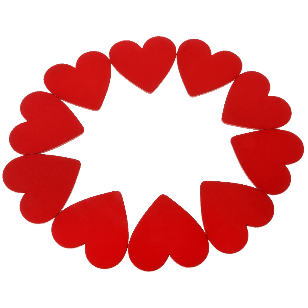 10pcs Red Love Heart Shape Wood Slice Pieces for DIY Craft Scrapbooking 48mm