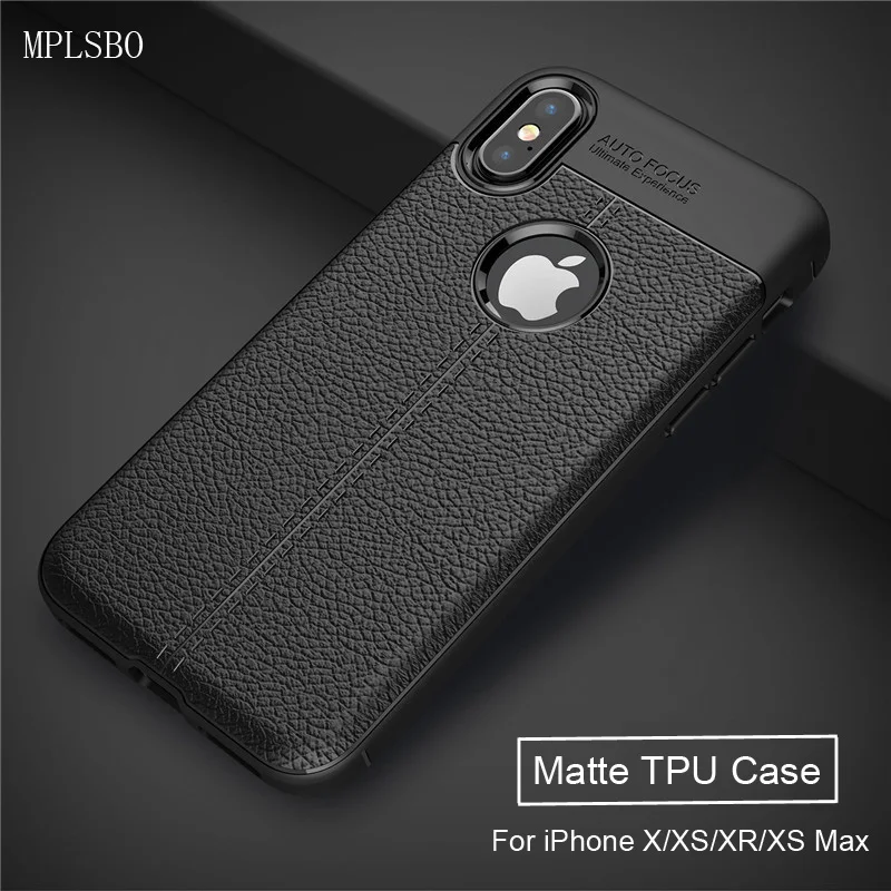 

Full Cover Case on the For iPhone X Case Lychee Leather Pattern Matte TPU Case For iPhone XS Max Case For iPhone XR Back Cover
