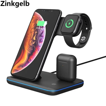 

3 in 1 Wireless Charger Dock Station for iPhone XS Max XR X 8 Plus 15W Qi Wireless Charging Stand for Apple Watch AirPods 2