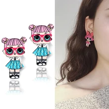 Мода для девочек, яркие цвета, серьги со шпилькой, для Для женщин с нарисованной девочкой, серьги милые аниме-серьги романтическая девушка ушные украшения, аксессуары