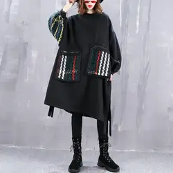 Johnature для женщин Лоскутная пуловер Кофты High Street 2018 зима высокое качество толстовки модные теплые плюс размеры Одежда