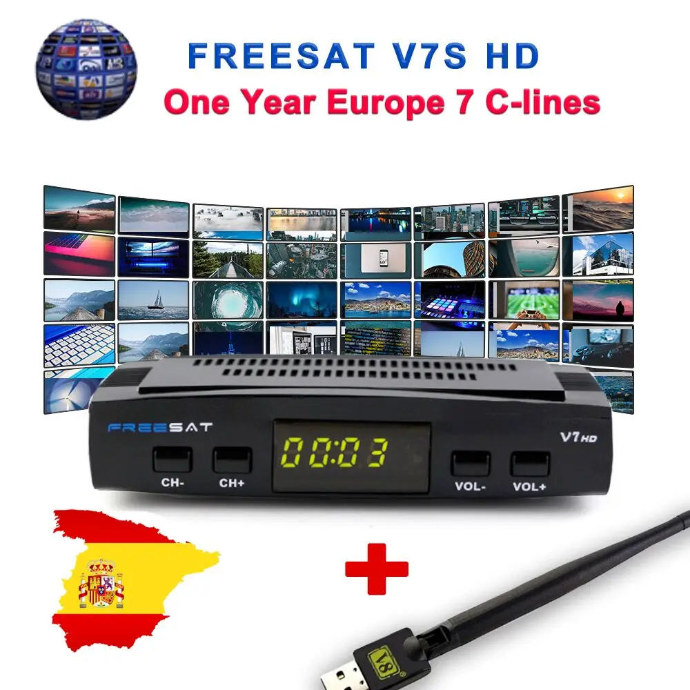Freesat V7 HD DVB S2 1080P Satellite TV Receiver+USB WIFI Anttena Spain