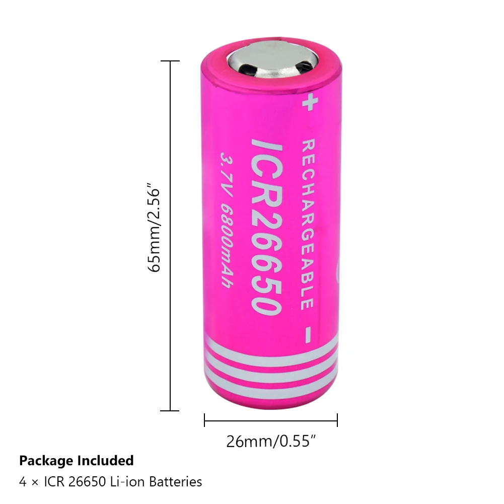 1/2/4 шт. 3,7 вольт ICR 26650 6800 мА/ч, литий-ионный аккумулятор li-Ion 26650 сотовый Батарея Перезаряжаемые для Led фонарик Фонарь налобный фонарь