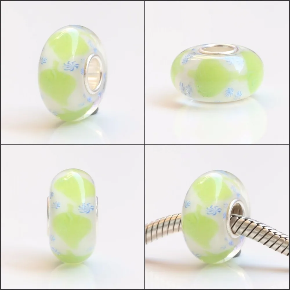 925 Sterling Silver Bead With Flower Glass Charms Compatible Fit Troll European Brand  DIY Bracelet Jewelry Gift For Woman (10)