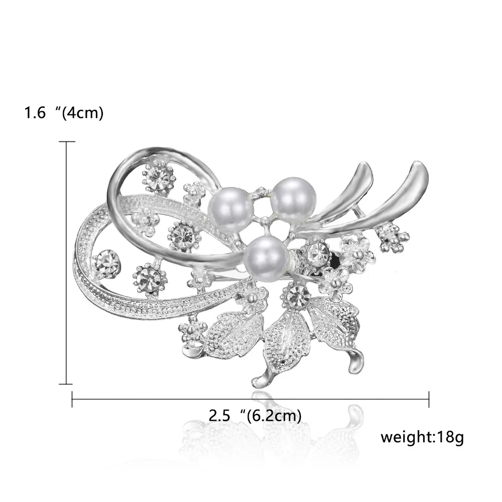 Rinhoo большая Серебряная пластина, сплав, цветок, лист, жемчуг, стразы, брошь, свадебная брошь для женщин, ювелирное изделие, подарок