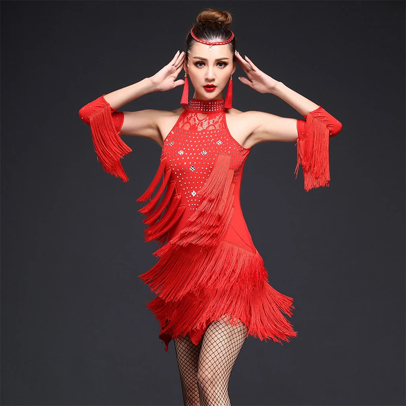 2018 Women Competition Dance Clothes Sequins Costume Set with Sleeves