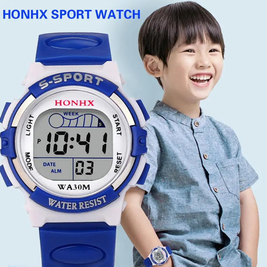 Водонепроницаемый для мальчиков цифровой светодио дный спортивные часы дети сигнализации Дата Смотреть подарок коль Saati Horloge Kinderen часы