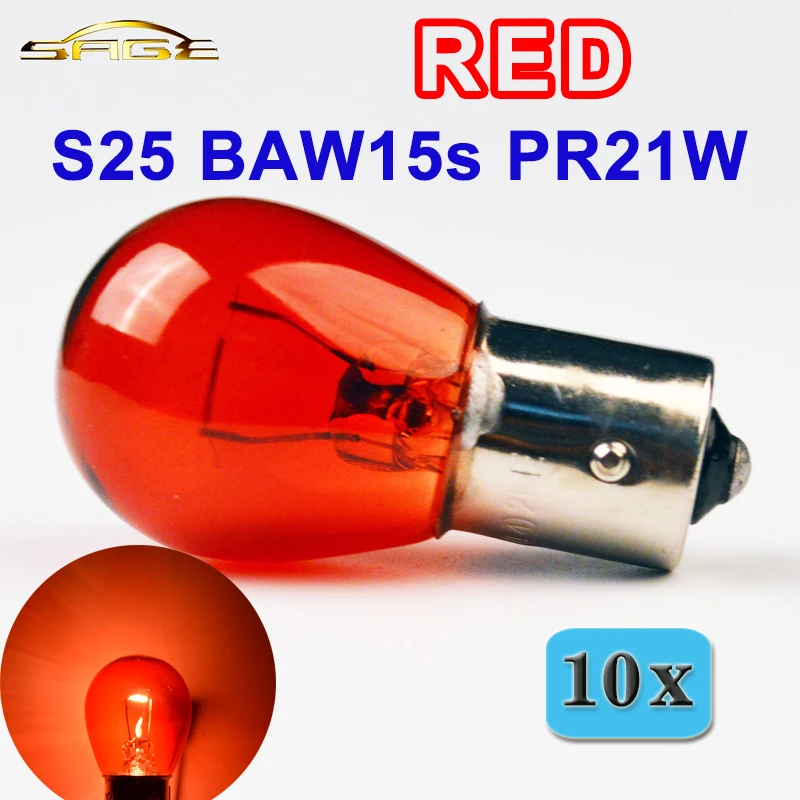 

flytop 10 PIECES Red R782 PR21W S25 BAW15S 12V 21W Clear Glass Offset Auto Lamp Reverse Lights