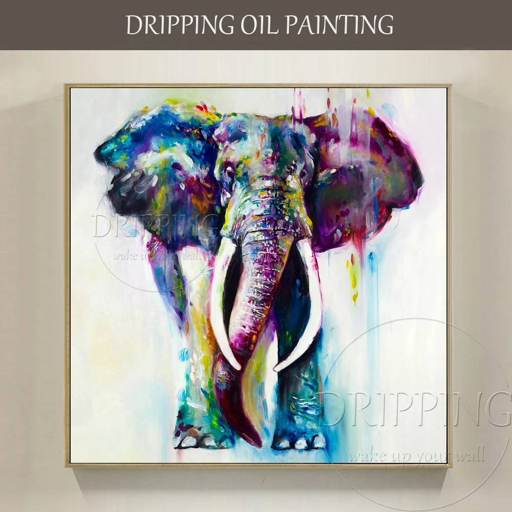 

New Arrivals Hand-painted High Quality Elephant Oil Painting on Canvas Square Painting Abstract Water Style Elephant Painting