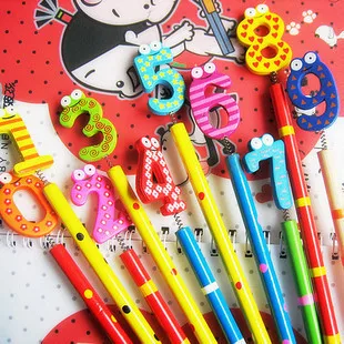 

3146 cute cartoon creative stationery 0~9 digital wooden pencil student prize 24 pcs/pack Random color children Digital PencilTM