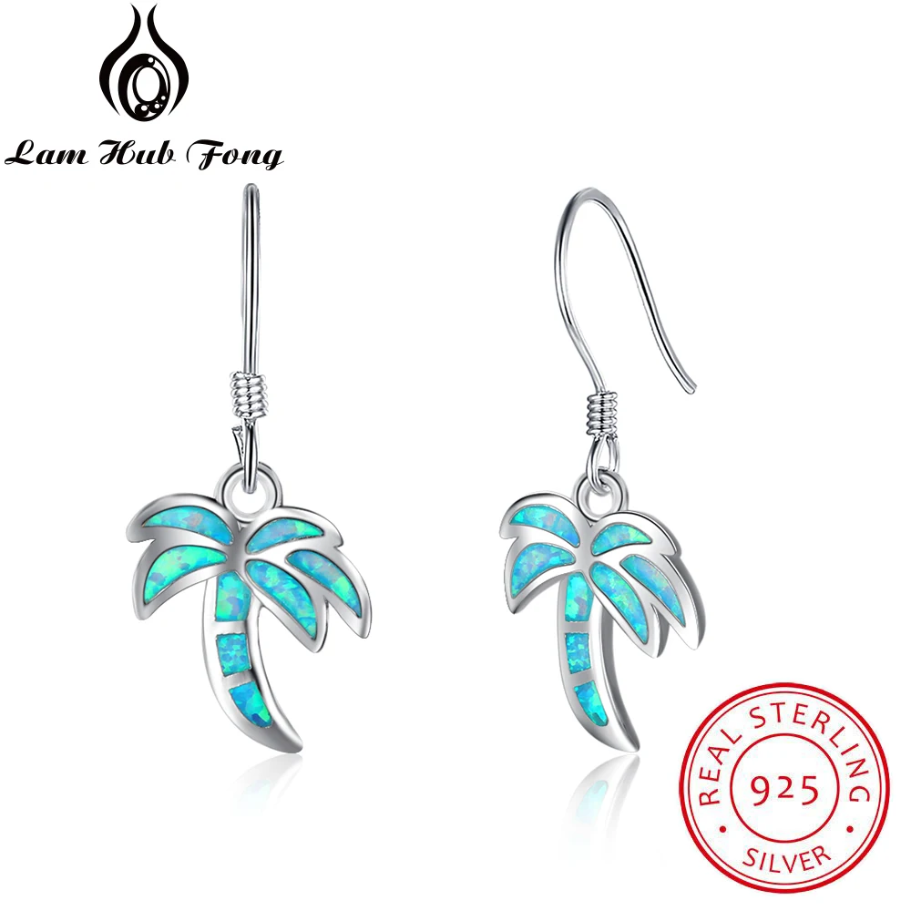 

Ocean Blue Opal Stone Drop Earrings Palm Tree Design Pure S925 Sterling Silver Dangle Earings for Women Wholesale (Lam Hub Fong)