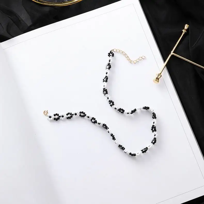 Богемное ожерелье-чокер с цветком из бисера летние женские ювелирные изделия оптом - Окраска металла: black