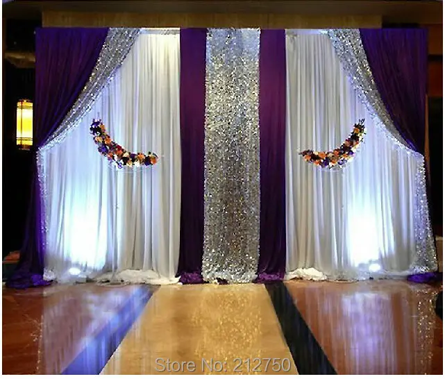 3m height *6m wide Purple white Paillettes wedding ceremony decorations