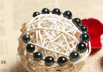 

AAA10-11mm south sea round black green pearl bracelet7.5-8inch