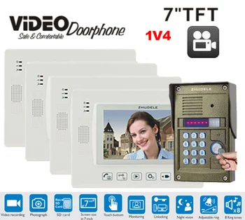

ZHUDELE Home Video Door Phone Doorbell intercom System 7 Inch TFT LCD Screen with Record&Taking photo+ FRID Waterproof IR Camera