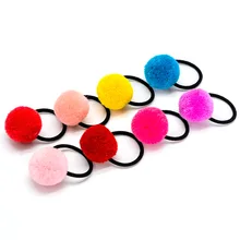 5pcs Pom Balls Elastic Hair Ties Ponytail Holder Girls Children Hair Bands Solid Color Elastic Hair Band Hair Styling Tools