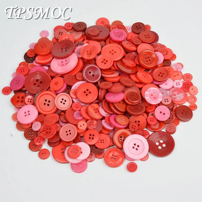 

TPSMOC 50g Mixed Buttons Fashion Fastener for Craft And DIY Button Red mixed shape & sizes buttons