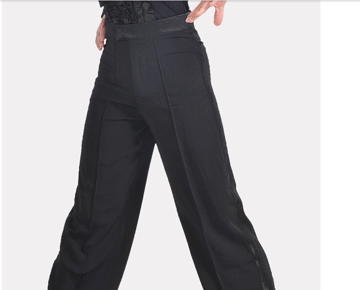New Arrival Discount On Sale Black Satin Boys or Men Latin Modern Ballroom Performance Dance Pants -