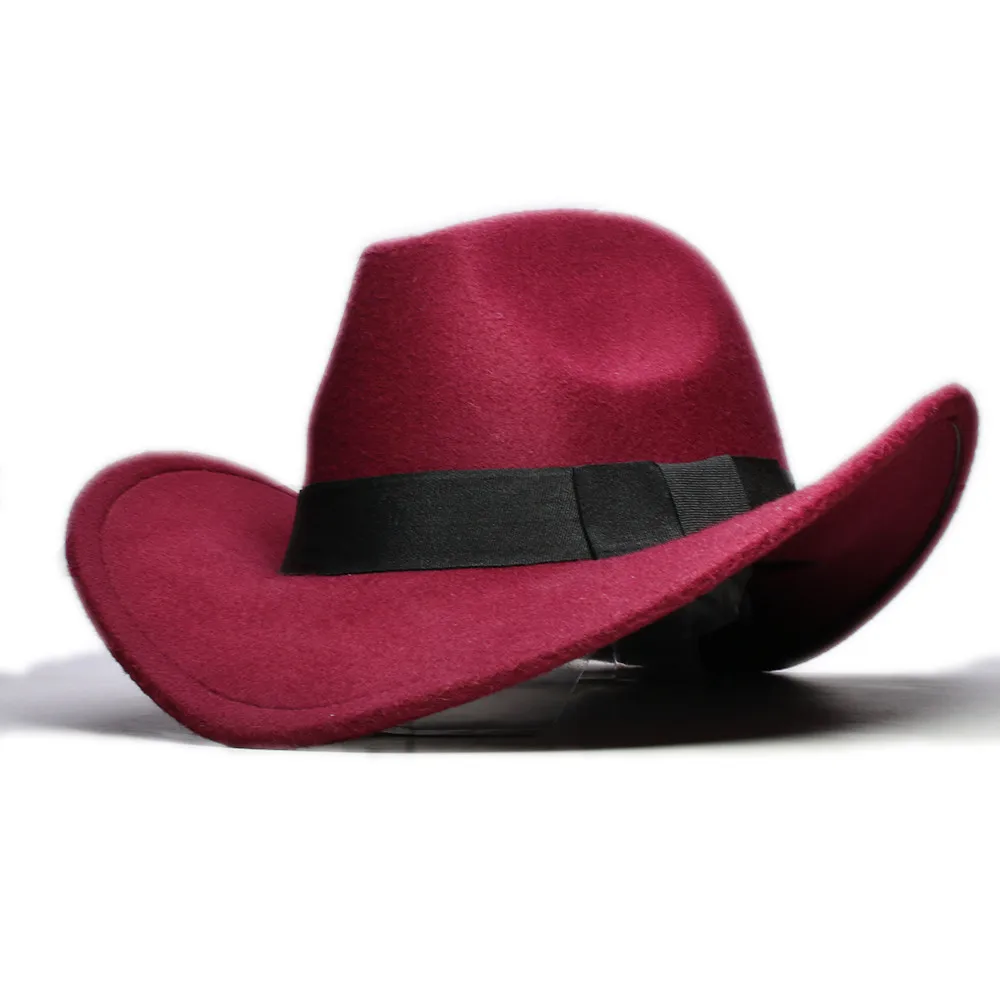 LUCKYLIANJI шерстяного фетра Малыш дизайн Западная Bull резинка с тесьмой шляпа фетровая шляпа в стиле джаз шляпа ковбойская пастушка Панама для детей - Цвет: Wine