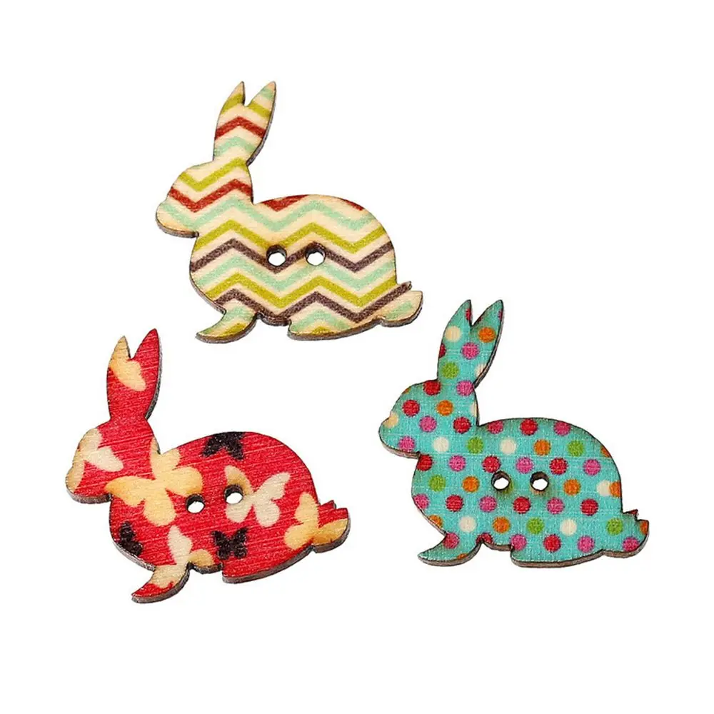 

50pcs 3.0cm Wood Sewing Scrapbooking Button Rabbit Mixed Two Holes Pattern Print