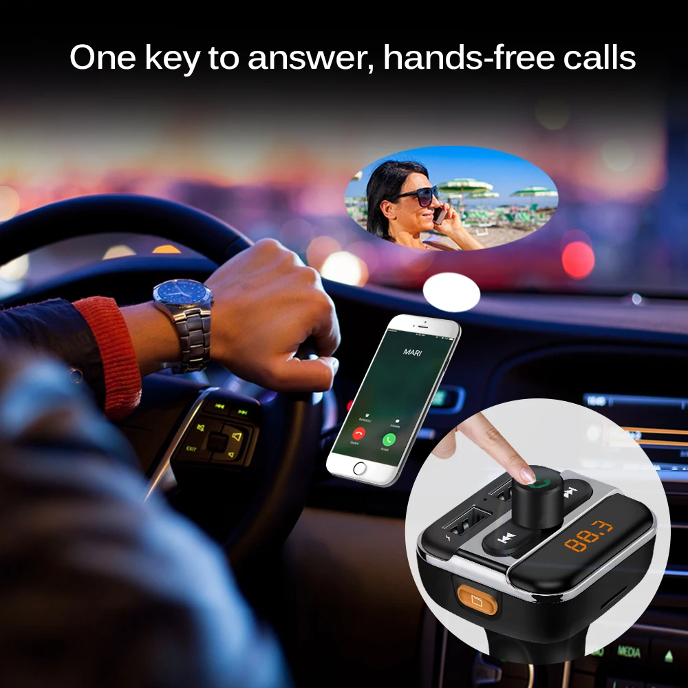 Onever автомобильный аудио mp3 плеер fm-передатчик беспроводной модулятор Автомобильный Bluetooth Handsfree с зарядным устройством 3.4A двойной USB TF слот черный