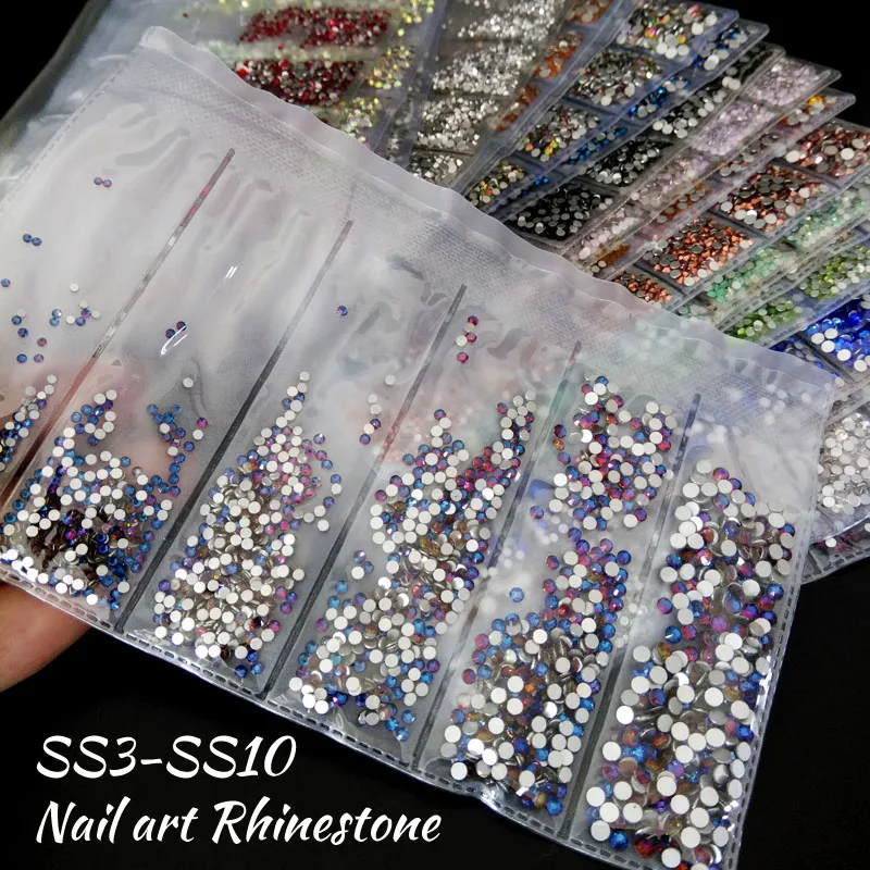 

Mix Size Packing SS3-SS10 1728pcs Non Hotfix Rhinestones 21 Color Nail art Rhinestoens For Nails 3D Nail Art Decoration Gems