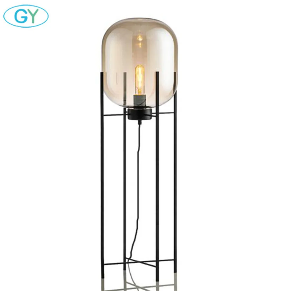 Vintage Art Decor Cognac Glass Shade Big floor lamp Nordic Loft floor Stand Lamp for living room standing lamp light fixtures