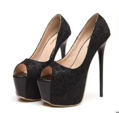 Классические женские туфли-лодочки; обувь на платформе; женские пикантные летние свадебные туфли с открытым носком на очень высоком каблуке 16 см; модельная обувь для ночного клуба; обувь для подиума - Цвет: Черный
