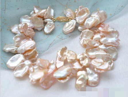 

FREE SHIPPING>>>@@ > 01195 2row 8" pink lamina KESHI REBORN PEARL BRACELET