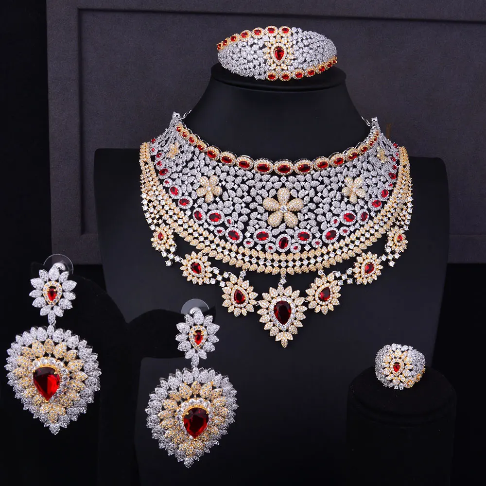 

GODKI 110mm Wide Big Luxury Flower Boom Women Engagement Cubic Zirconia Necklace Earring Dubai Jewelry Set Jewellery Addiction