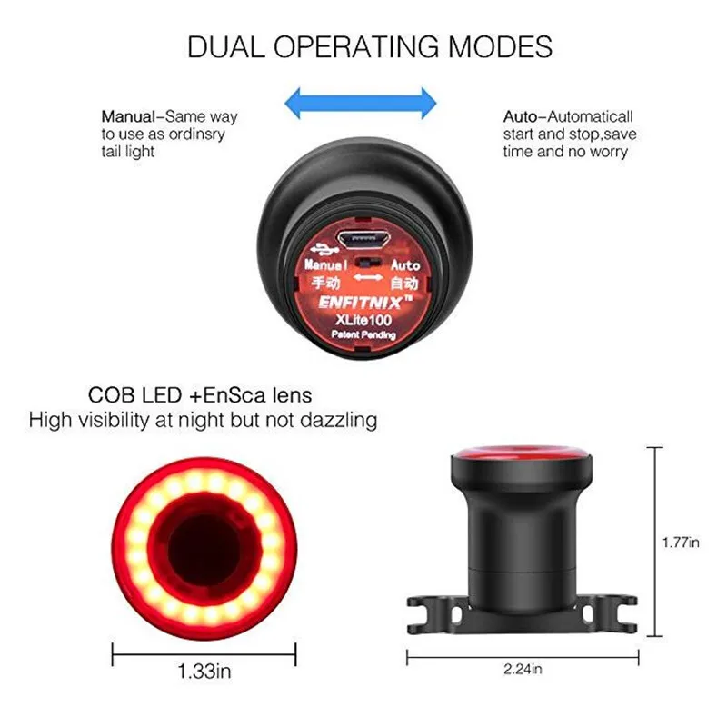 XLITE100 USB Перезаряжаемый велосипедный умный задний светильник светодиодный автоматический запуск/Стоп тормозной зондирующий светильник IPX6 Водонепроницаемый Предупреждение ющий задний светильник