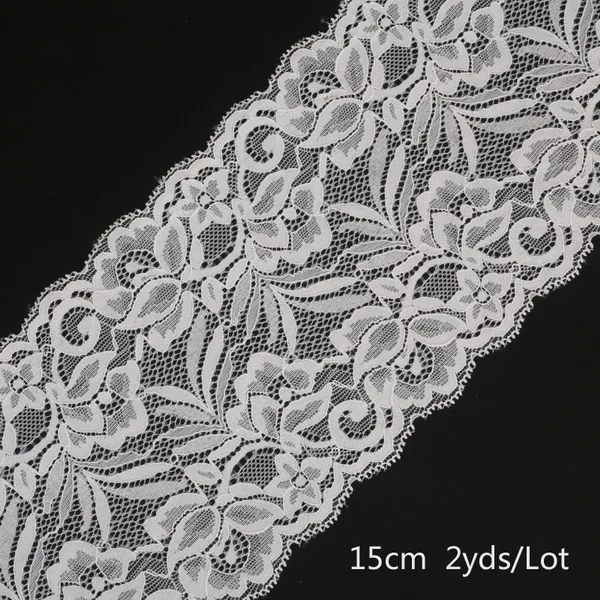 2 ярда 15 см стрейч эластичная кружевная Лента ткань DIY Швейные аксессуары для одежды отделка Свадебные украшения - Цвет: ivory