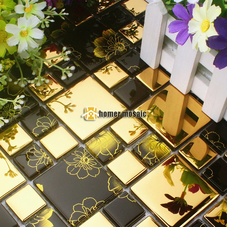 Online kopen wholesale zwart en goud glazen tegel backsplash uit ...