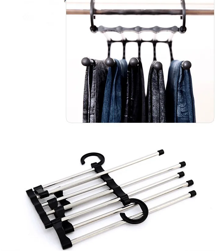 1PC New 5 In 1 Stainless Steel Multifunction Retractable Pants Rack