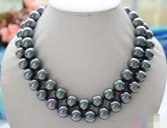 

song voge gem nanJ0671 2ROW ROUND PEACOCK BLACK SOUTH SEA SHELL PEARL NECKLACE
