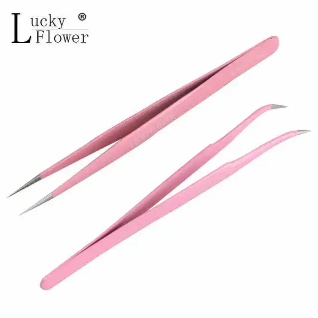 Pink stainless steel eyelash extension tweezers professional Eye Lashes Tweezers direct Or bend
