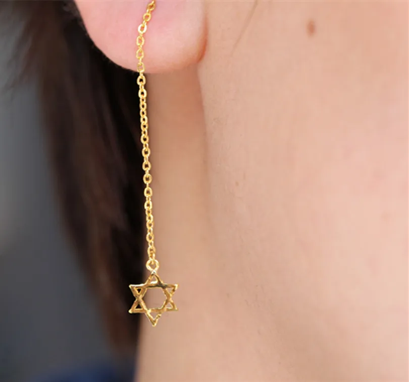 

Pure 24K Yellow Gold Earrings Women's Star Drop Earrings 0.59g Length 5cm