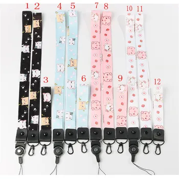 

3 Styles New Cute Pig Keychain ID Holder USB Lanyard Keychain Cats Mobile Phone Keyring Ornament Neck Strap Lanyard for Keys
